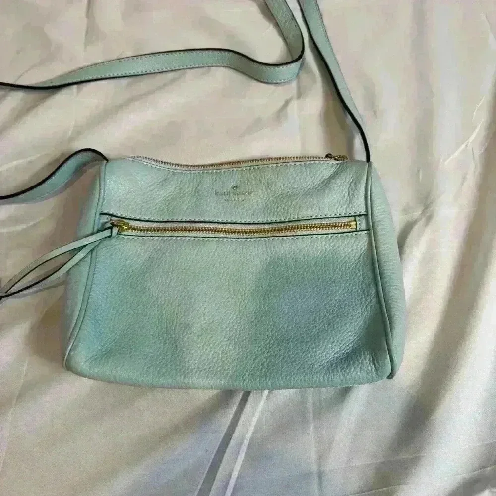 Kate Spade Leather Crossbody - Aqua Blue with front zipper